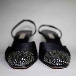 Vera Wang Heels -Satin Black- Rhinestone - Size 7